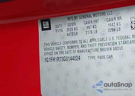 2016 Chevrolet Camaro 2Ss z USA, uszkodzony, nr VIN 1G1FH1R73G0144024